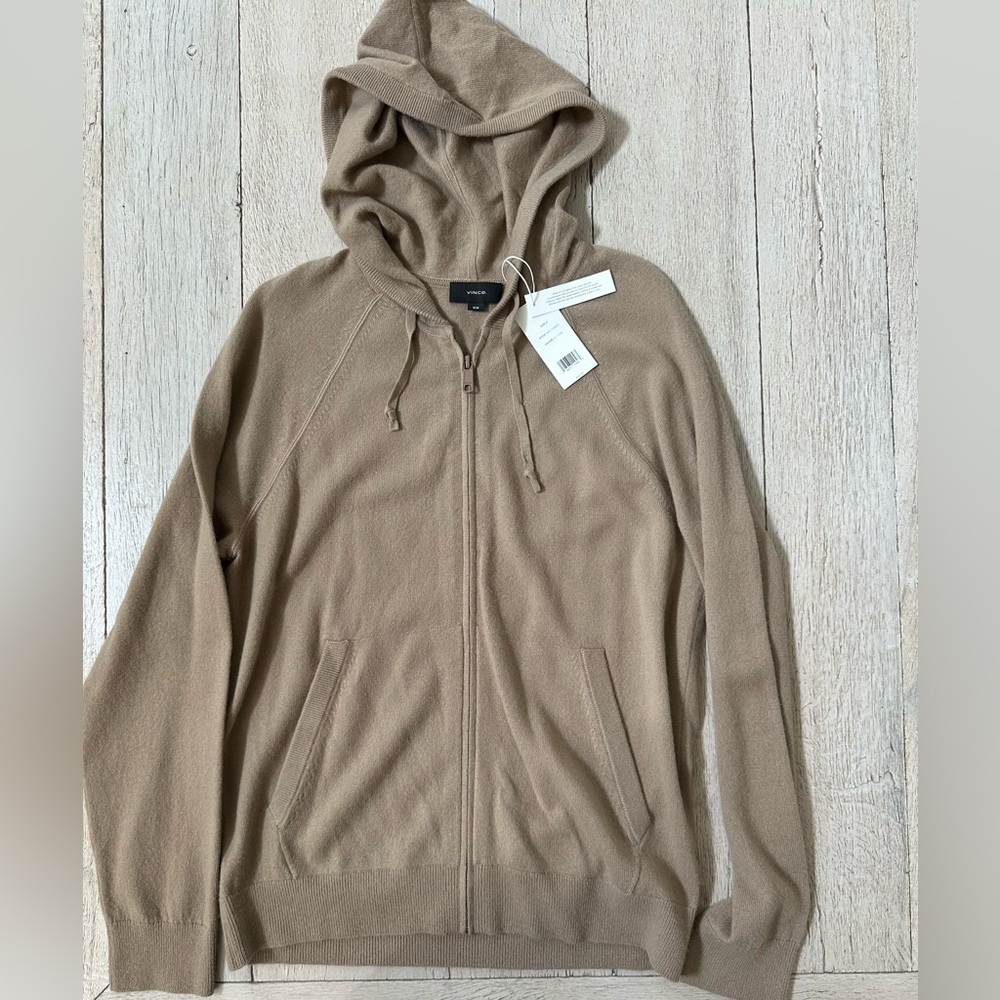 Vince Men’s Wool-Cashmere Blend Zip-Front Hoodie - Camel/Tan
